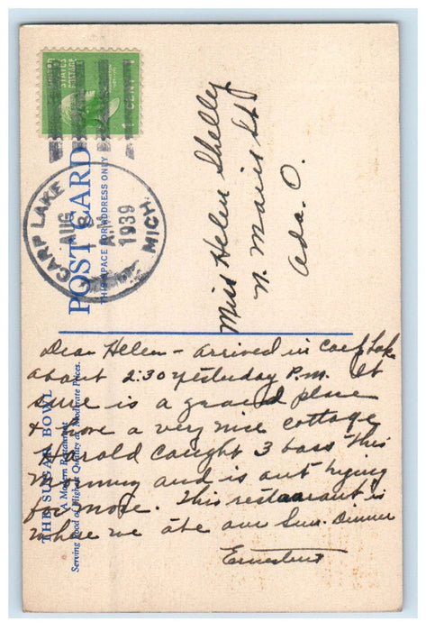 1939 Sugar Bowl Restaurant Gaylord Michigan MI, Carp Lake MI Postcard