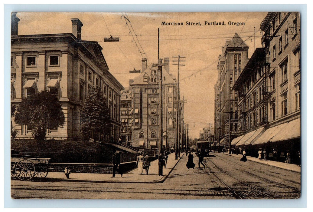 c1910 Street Post, Morrison Street, Portland Oregon OR Posted Postcard