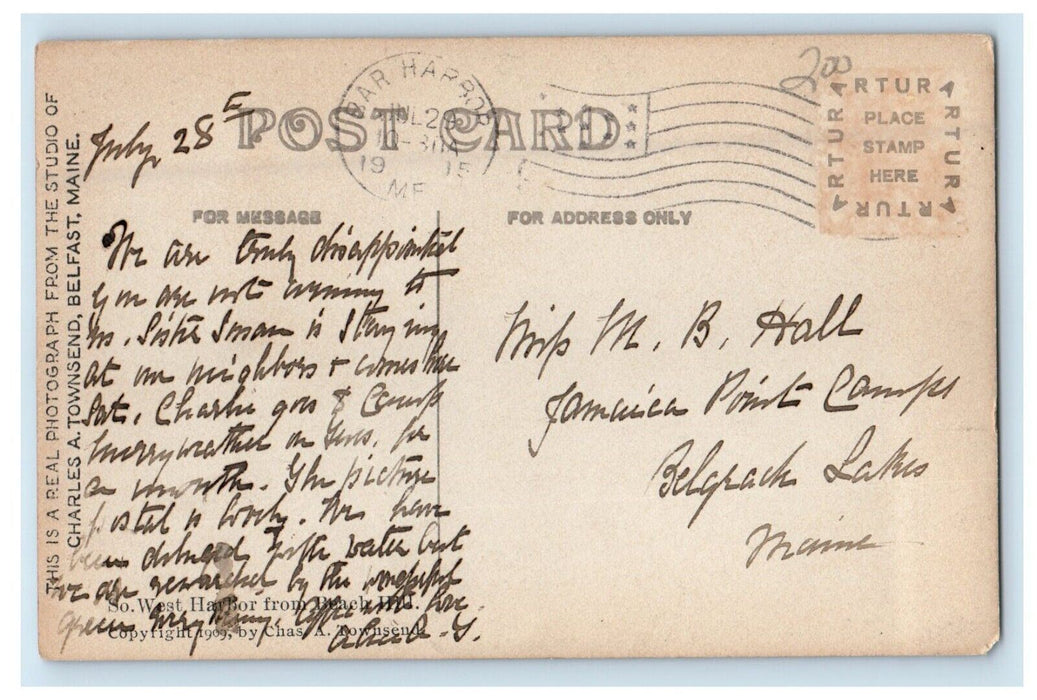 1915 View South West Harbor From Beach Bar Harbor Maine ME RPPC Photo Postcard