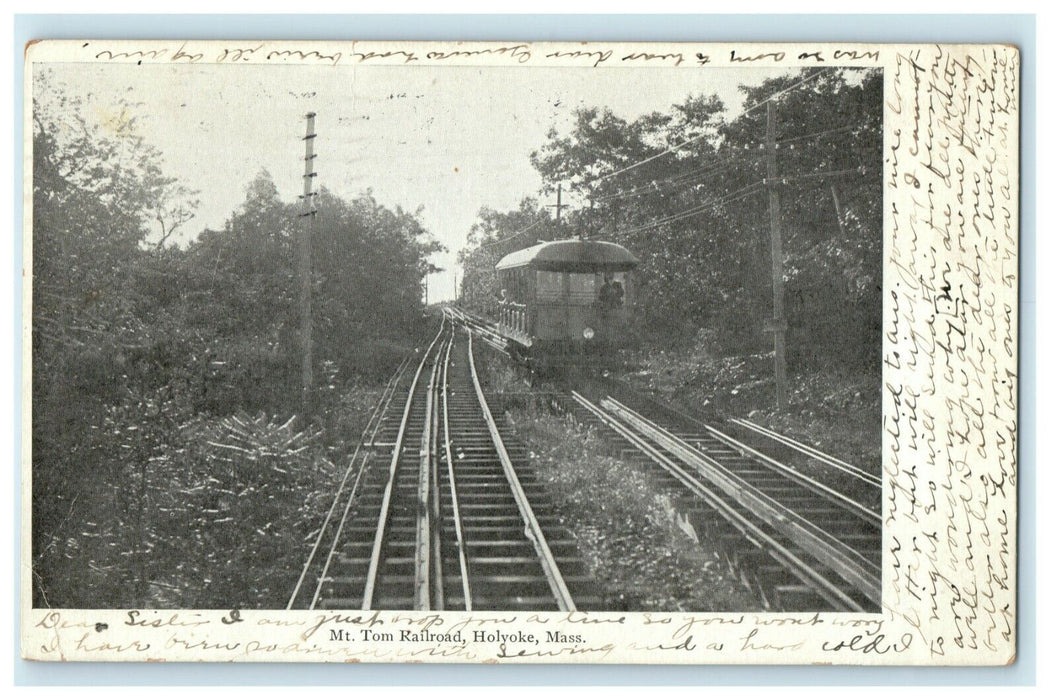 1907 Mt. Tom Railroad Holyoke Massachusetts Train Springfield Postcard