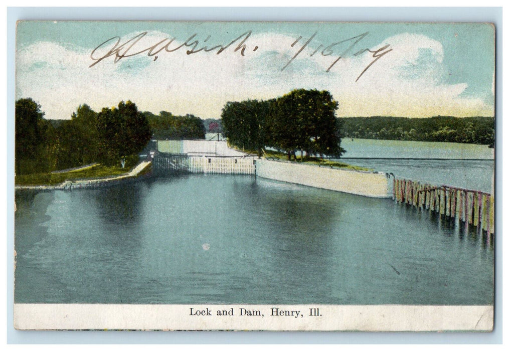 1909 Scene at Lock and Dam, Henry, Illinois IL Posted Antique Postcard