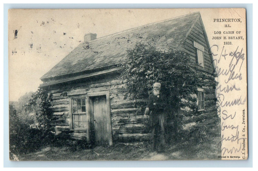 1907 Log Cabin of John H Bryant, Princeton Illinois IL Tuck Posted Postcard