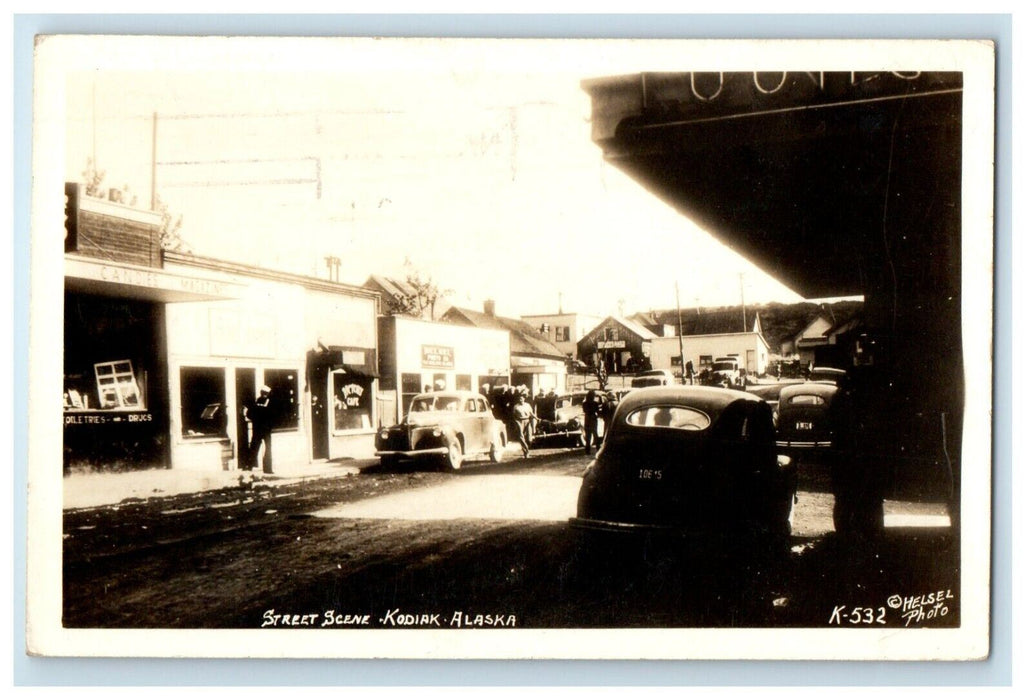 1946 Street Scene Kodiak Alaska AK, Cars Helsel RPPC Photo Vintage Postcard