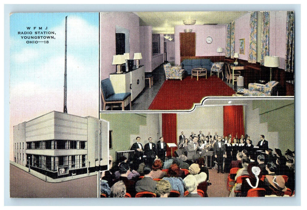 c1940s Multiview, WFMJ Radio Station, Youngstown Ohio OH Vintage Postcard