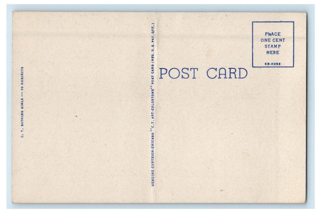 c1940s CT Bathing Girls, Greetings from Linwood Park, Vermilion OH Postcard