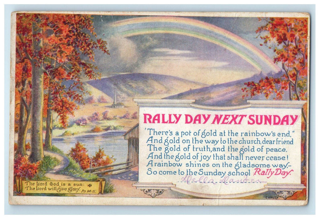 1920 Rally Day Next Sunday Rainbow, Mountain, Trees Loudonville Ohio OH Postcard