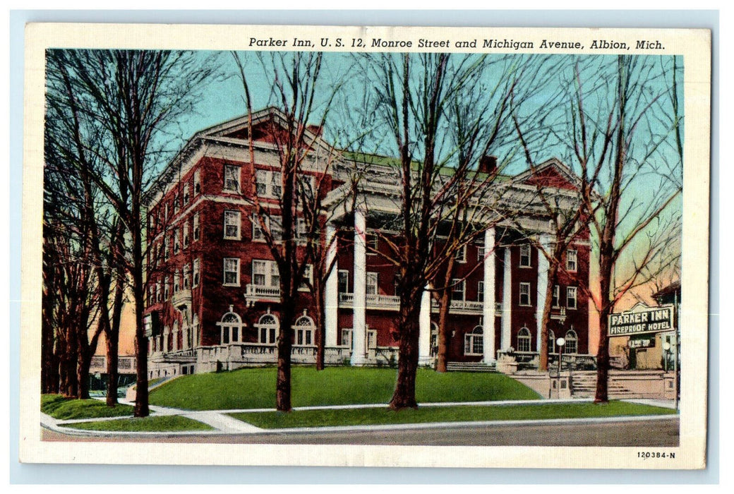 1961 Parker Inn Albion US 12 Monroe Street Albion Michigan MI Posted Postcard