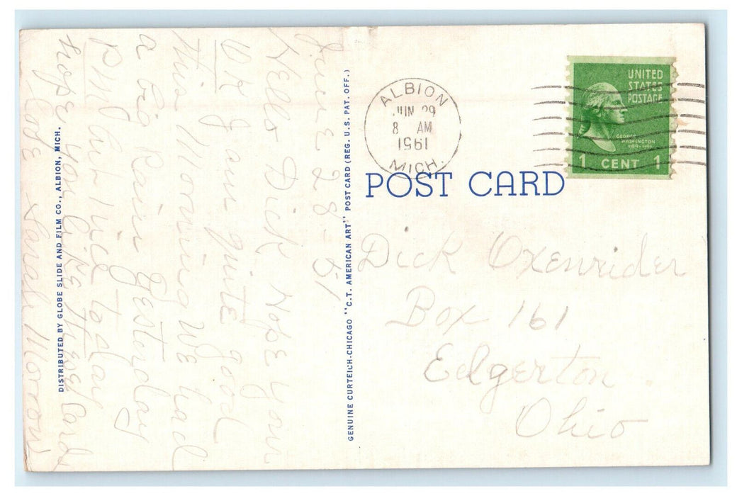 1961 Parker Inn Albion US 12 Monroe Street Albion Michigan MI Posted Postcard
