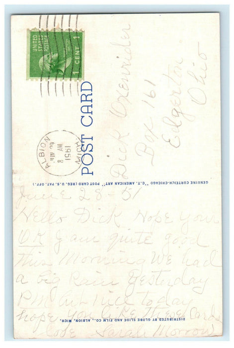 1961 Parker Inn Albion US 12 Monroe Street Albion Michigan MI Posted Postcard