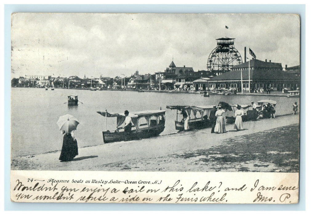 1906 Pleasure Boats Wesley Lake Ocean Grove New York NY Posted Postcard