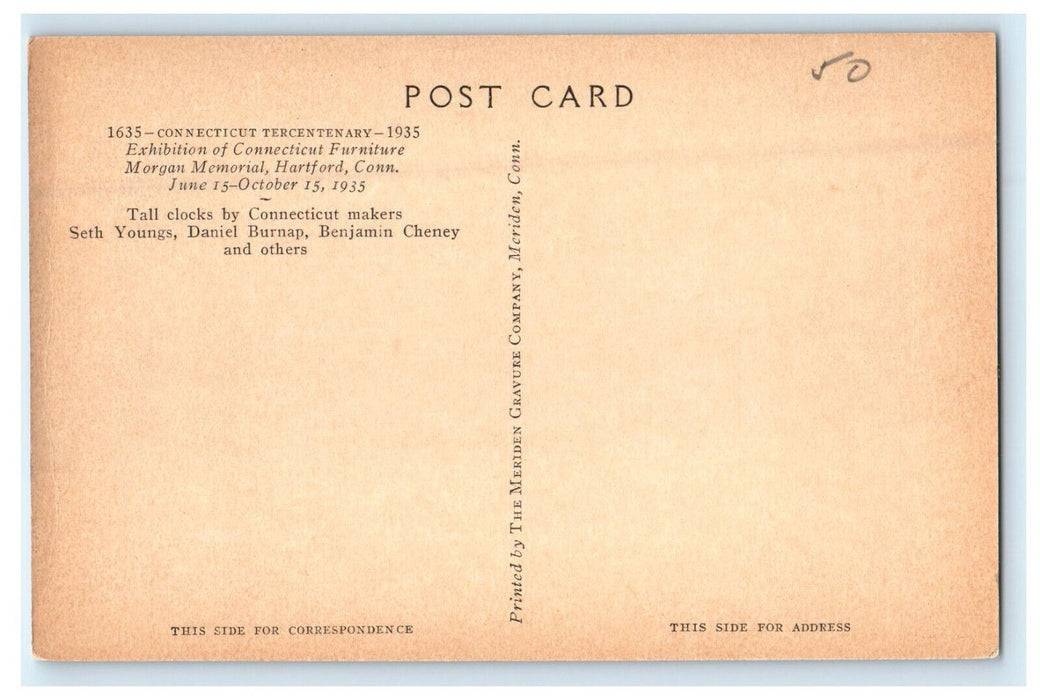 1935 Tall Clock Created By Connecticut Makers, Hartford Connecticut CT Postcard