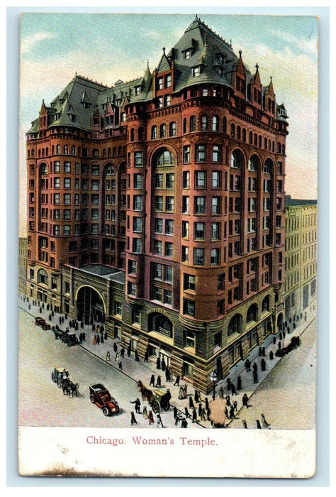 c1910's Chicago Illinois IL, Woman's Temple Building Cars Street View Postcard