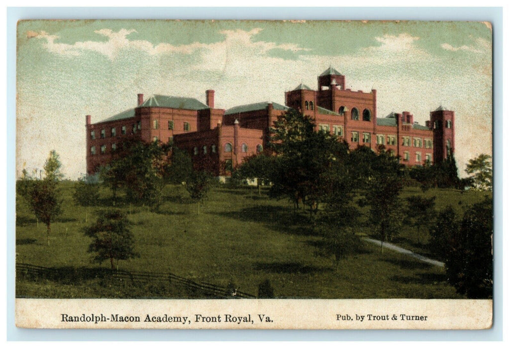 1910 Randolph Macon Academy Front Royal Virginia VA RPO Cancel Postcard