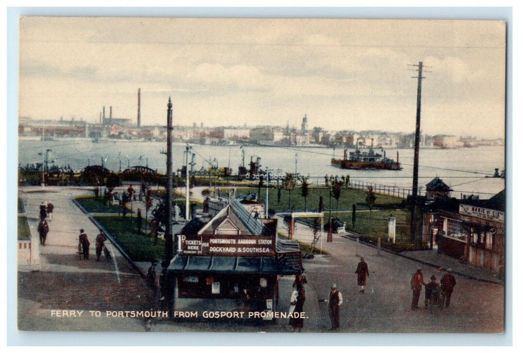 c1910's Ferry To Portsmouth From Gosport Promenade United Kingdom UK Postcard