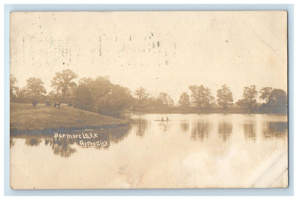 1908 Barmore Lake Boat Grove City Pennsylvania PA RPPC Photo Antique Postcard