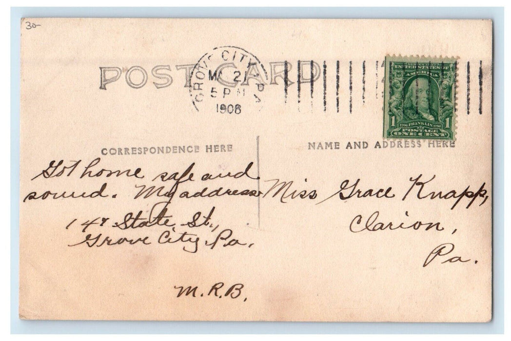 1908 Barmore Lake Boat Grove City Pennsylvania PA RPPC Photo Antique Postcard