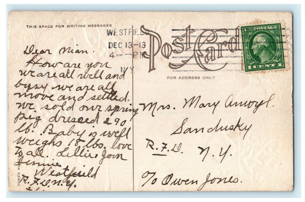 Vintage 1910's Christmas Bells Holly Scroll Tassel Embossed Antique Postcard