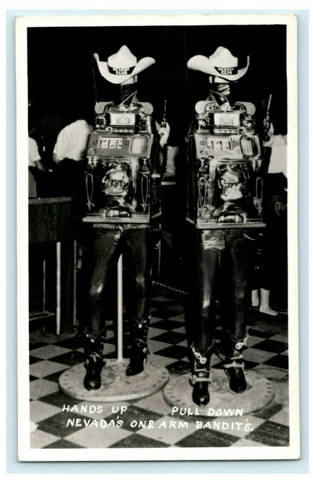 1951 Nevada's One Arm Bandits Casino Slot Machine Reno NV RPPC Photo Postcard