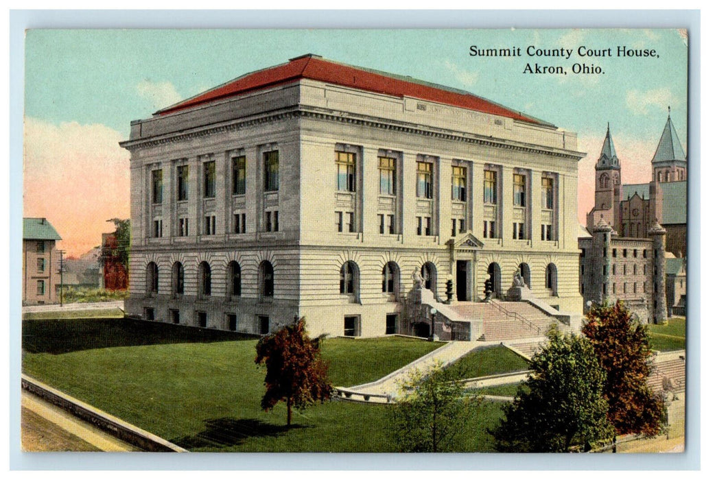 1912 Summit County Court House, Akron Ohio OH Posted Antique Postcard