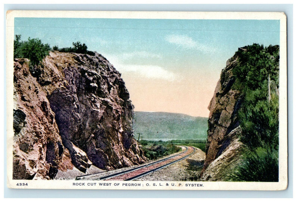 c1920s Rock Cut West of Pegrom, O.S.L. & U.P. System Oregon Short Line  Postcard