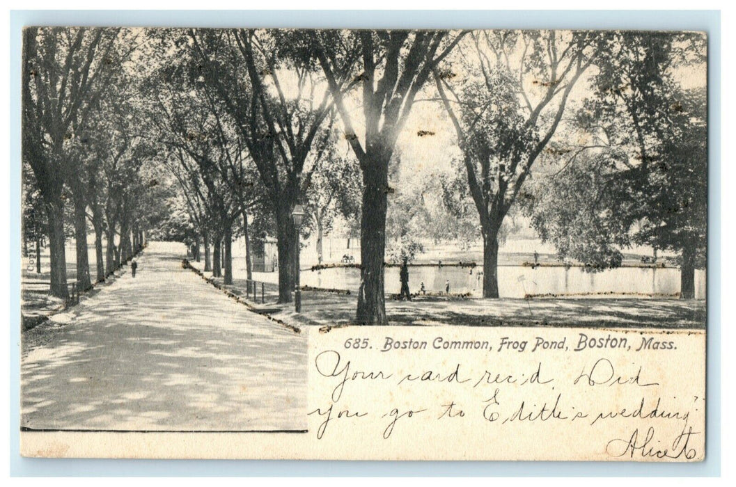 1906 Boston Common Frog Pond Boston Massachusetts MA Glitter Antique Postcard