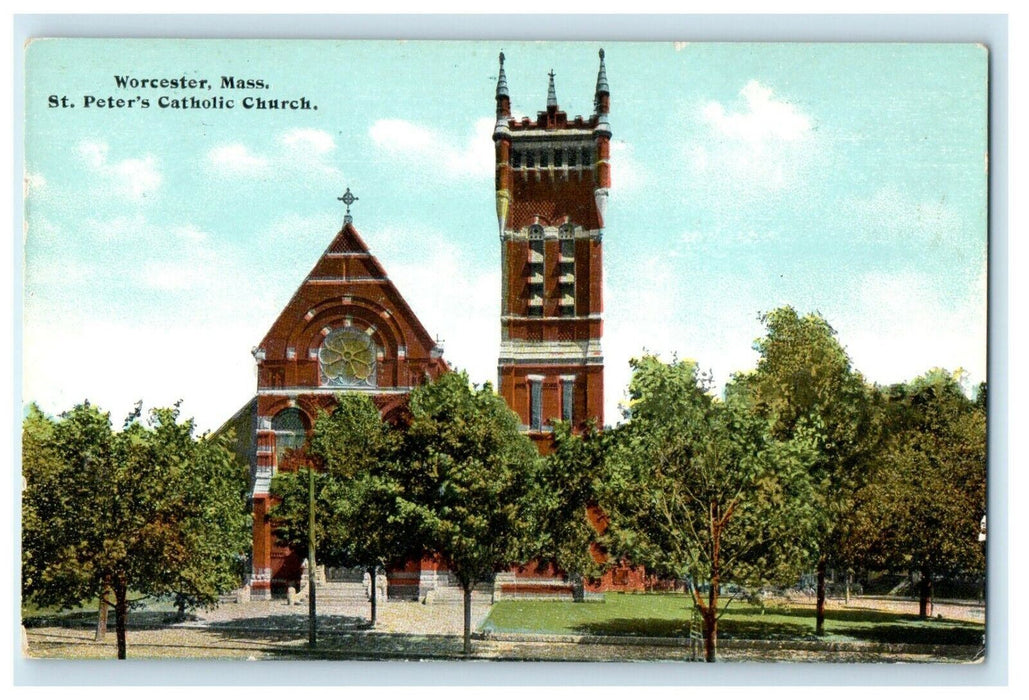 1911 St Peter's Catholic Church, Worcester, Massachusetts MA Antique Postcard