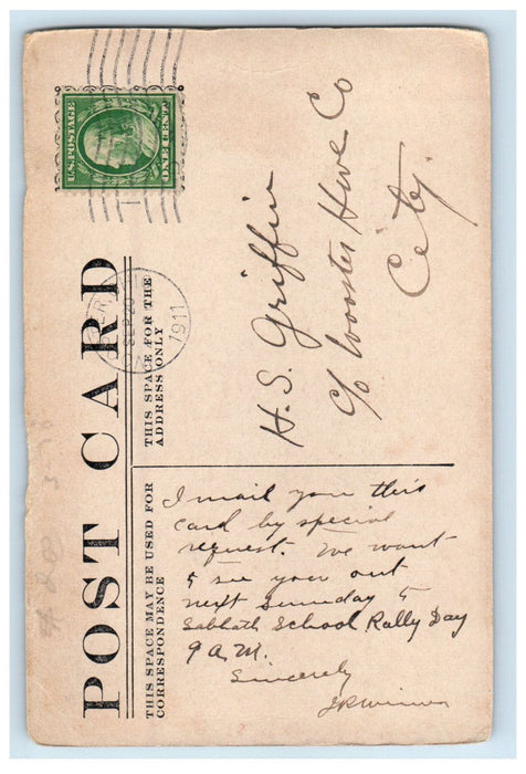 1911 Rally Day Call, Man Writing, Map, Boat Wooster Ohio OH Posted Postcard