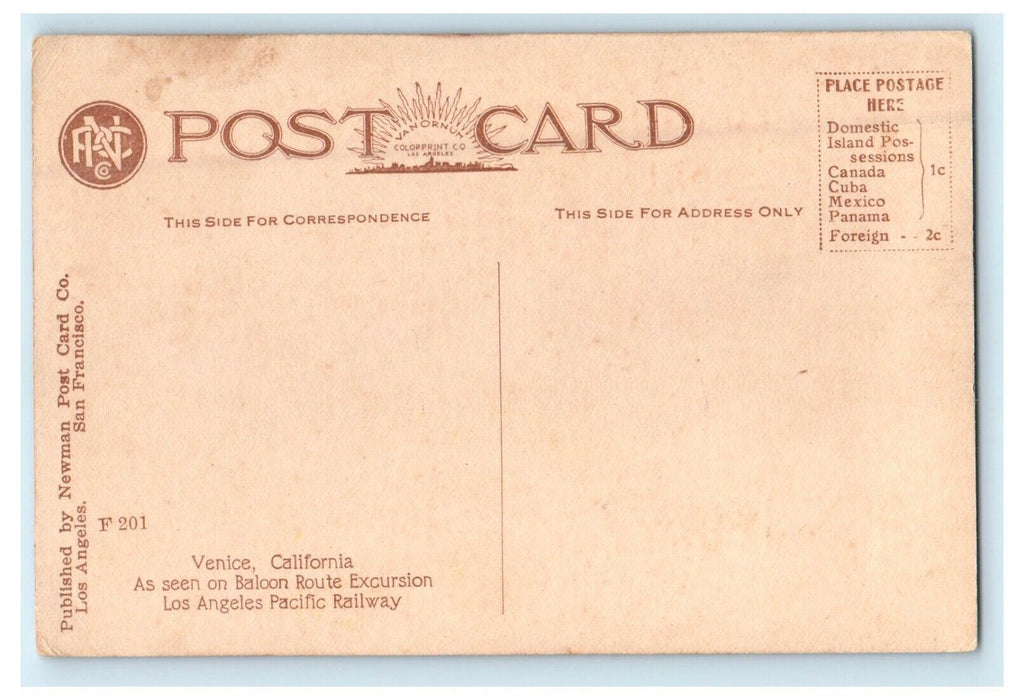 Aerial View Venice At Night Pacific Railway Los Angeles California CA Postcard