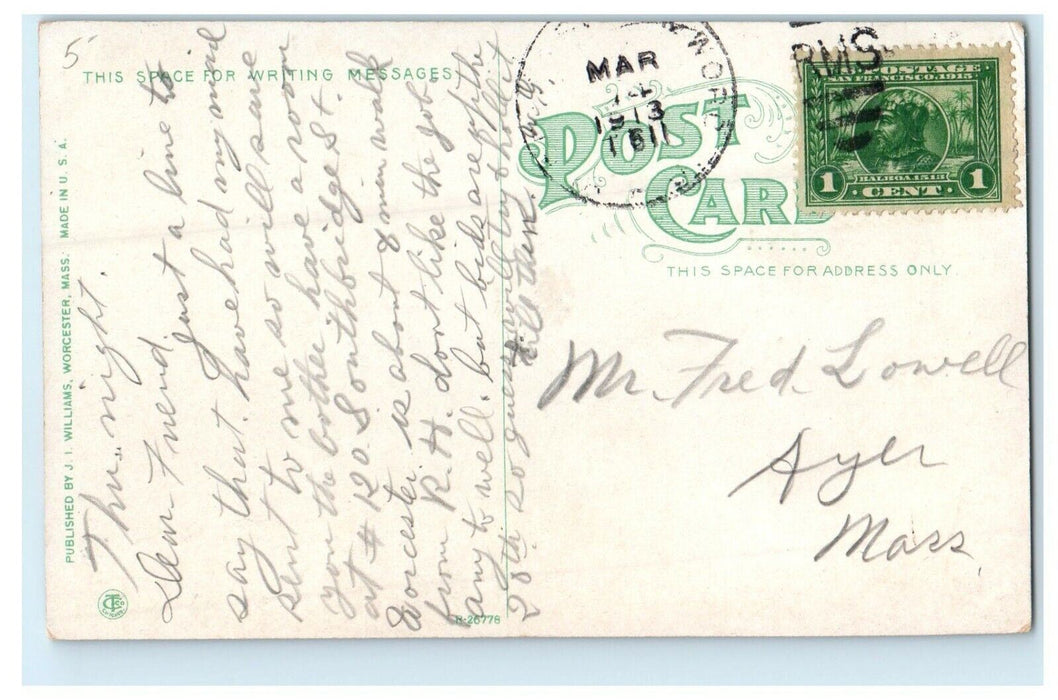 1913 Front View, Union Station, Worcester Massachusetts MA Antique Postcard