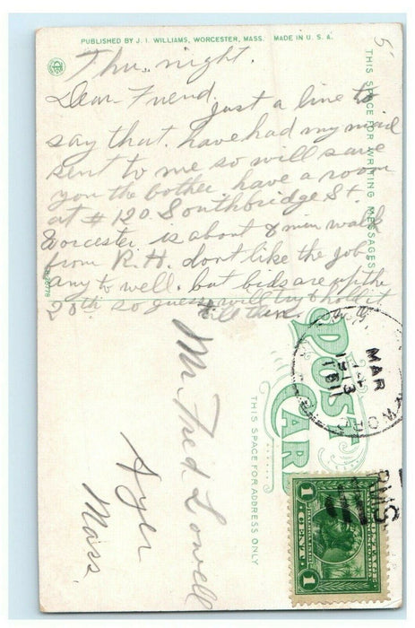 1913 Front View, Union Station, Worcester Massachusetts MA Antique Postcard