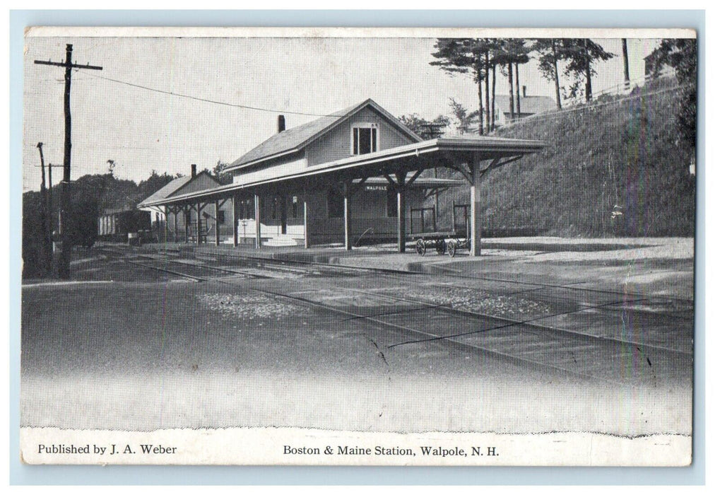 c1910's Boston & Maine Railroad Station Depot Walpole New Hampshire NH Postcard