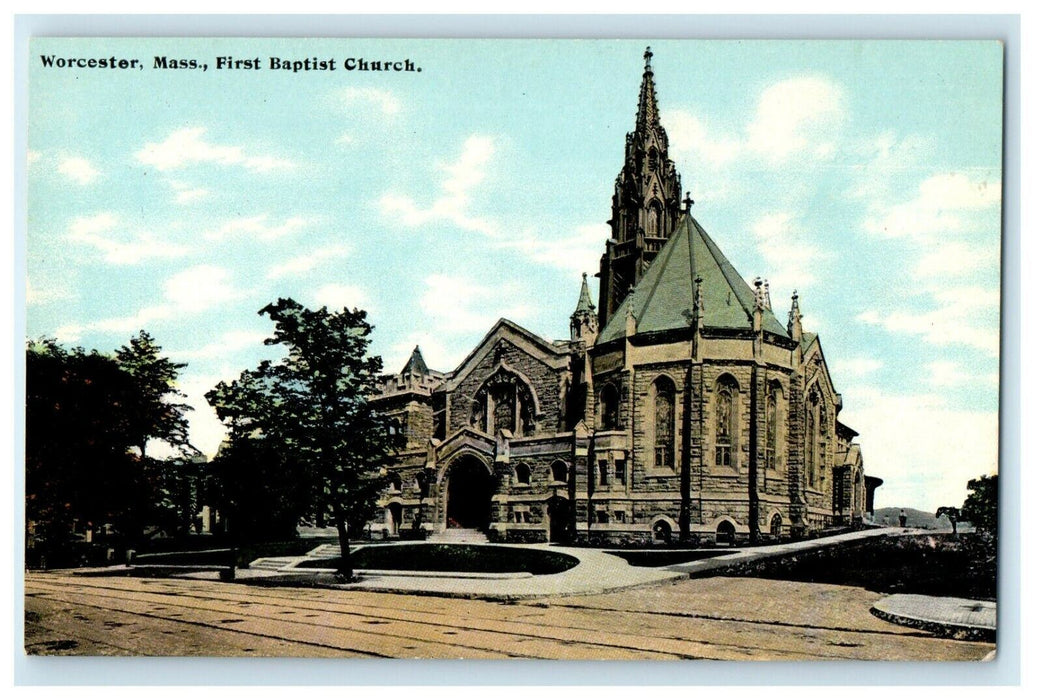 1914 First Baptist Church Scene, Worcester, Massachusetts MA Postcard