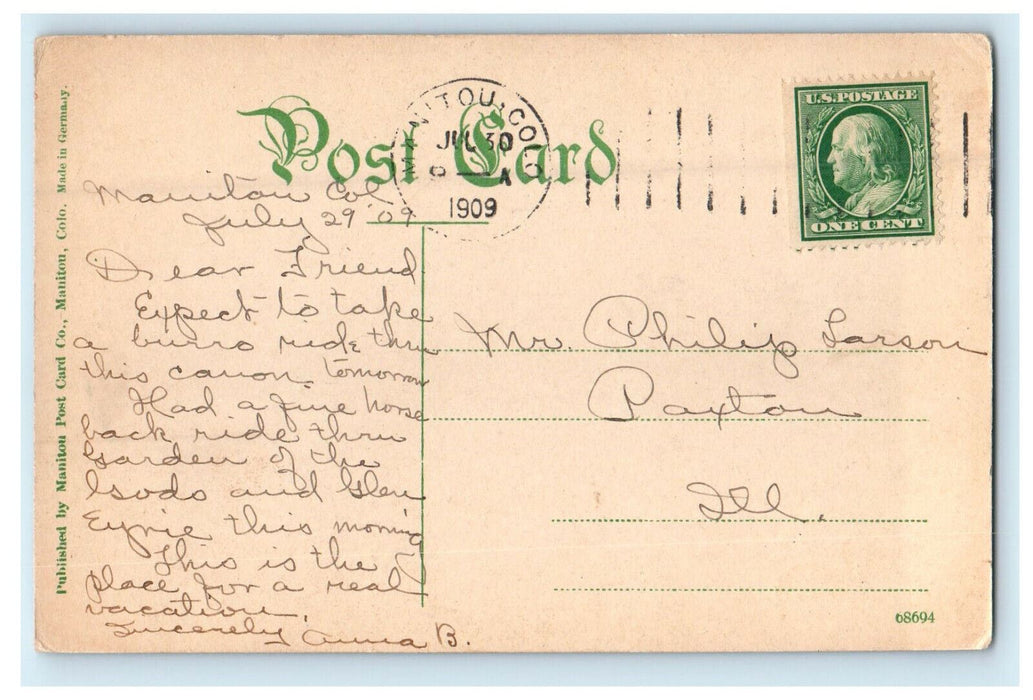 1909 The Narrows Williams Canyon Manitou Colorado CO Posted Antique Postcard