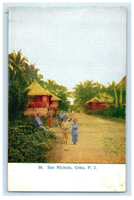c1910s San Nichola Cebu Philippines Island, Kids Walking Scene Foreign Postcard