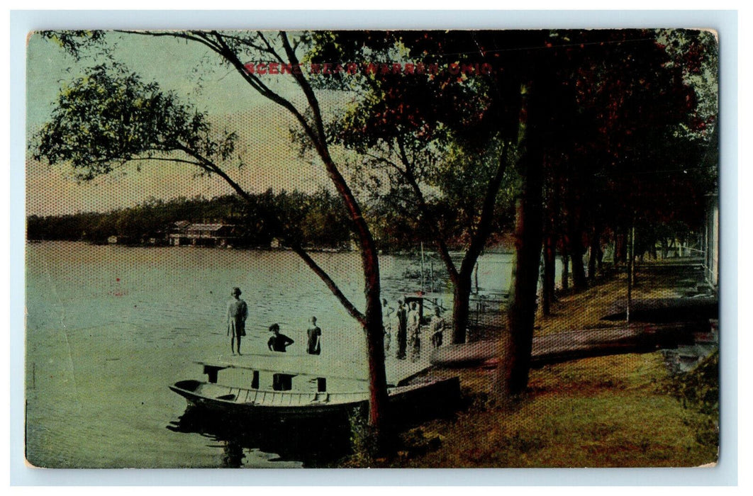 1913 People Riding a Boat Scene Near Warren Ohio OH Posted Antique Postcard