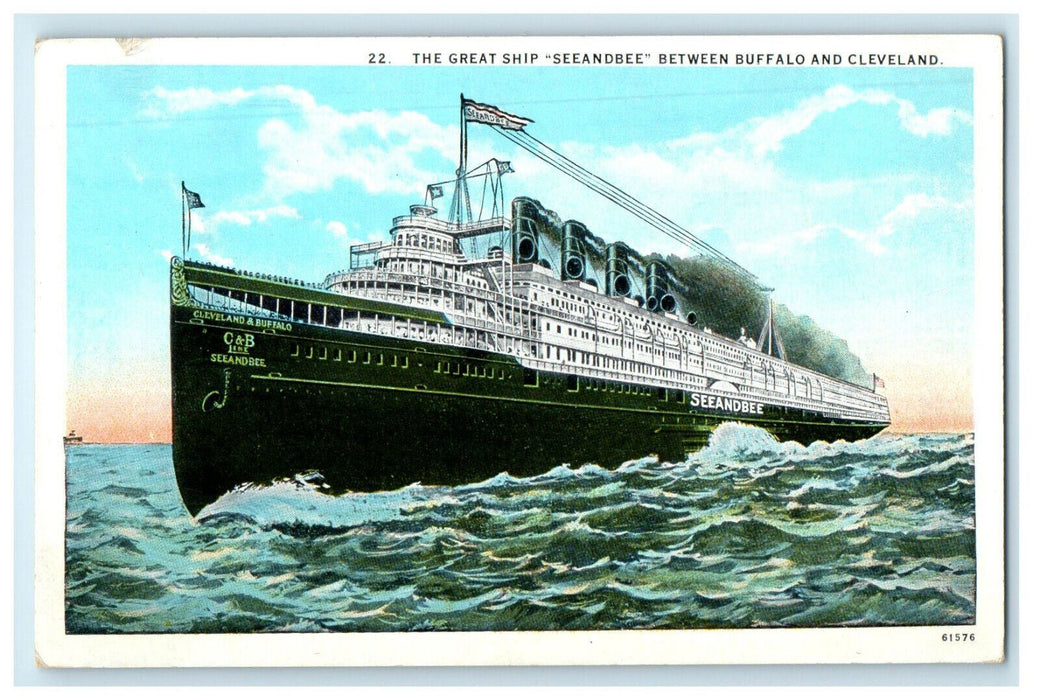 c1920s The Great Ship "Seeandbee" Between Buffalo and Cleveland Postcard