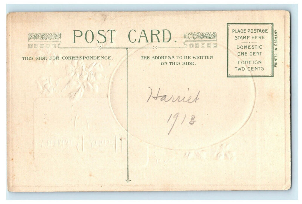 1912 John Winsch Happy Birthday Woman in Boat Lake Embossed Postcard
