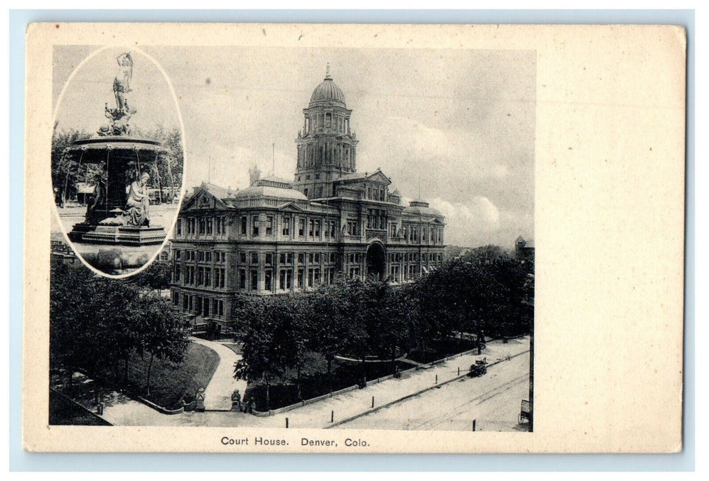c1905s Showing Fountain, Court House Denver Colorado CO Antique Posted Postcard