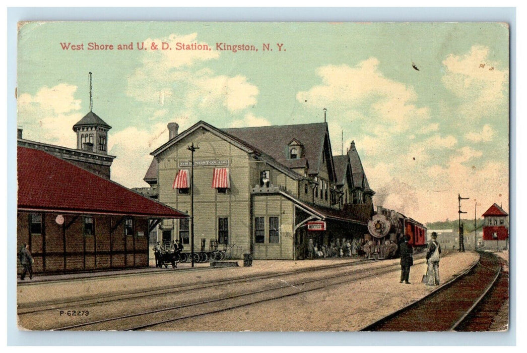 1916 West Shore And Union.& Depot Station Train Railroad Kingston NY Postcard