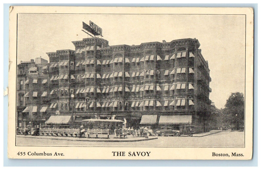 c1910's The Savoy Building Trolley Cars 455 Columbus Avenue Boston MA Postcard