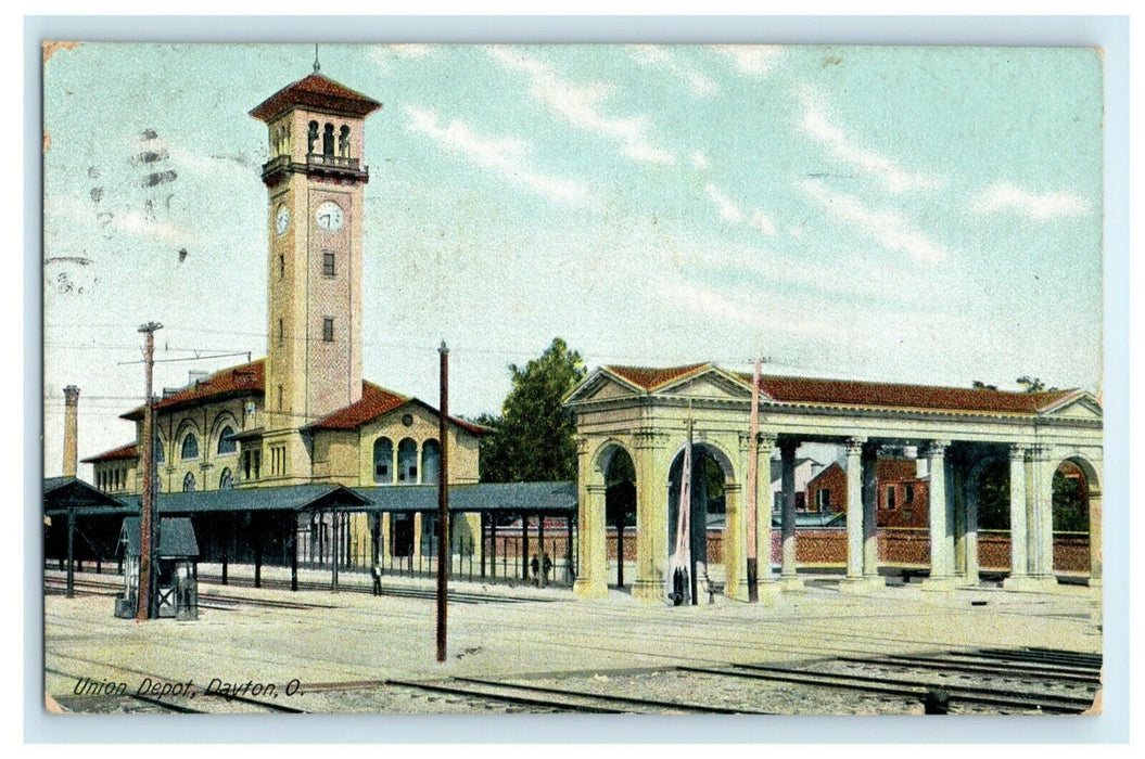 1908 Union Depot Dayton Ohio OH Train Station Posted Antique Postcard