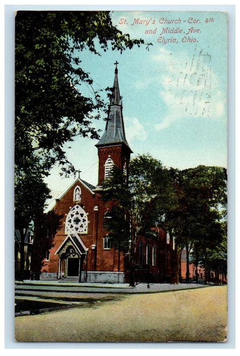 c1910s St. Mary;s Church Cor. 4th and Middle Ave Elyria Ohio OH Postcard