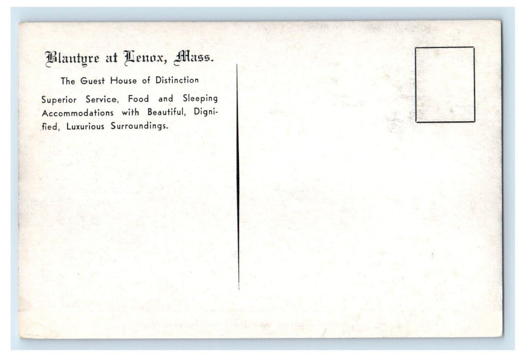 View Of Blantyre From The Lower Entrance Lenox Massachusetts MA Antique Postcard