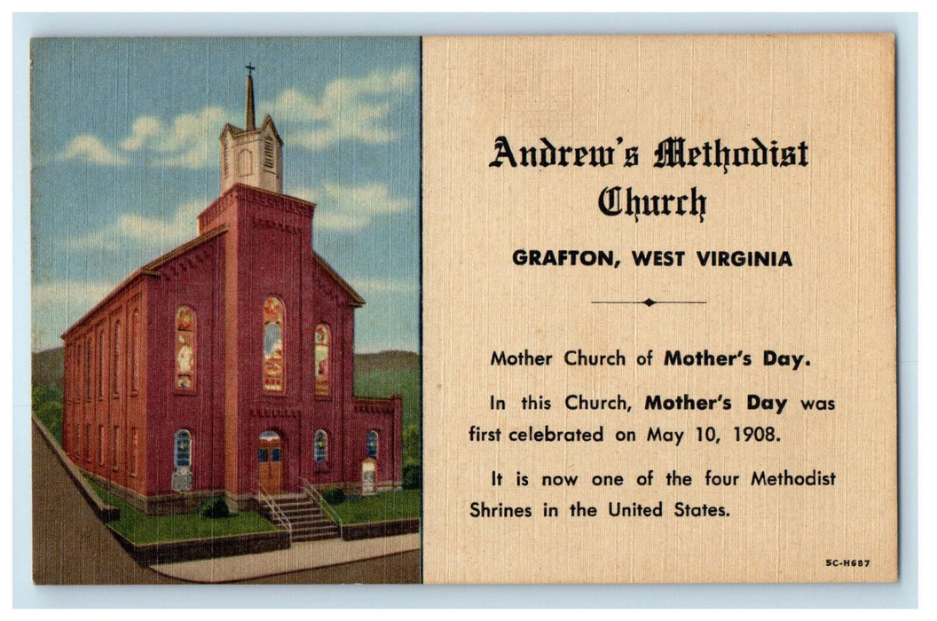 c1940s Andrew's Methodist Church Grafton West Virginia WV Vintage Postcard