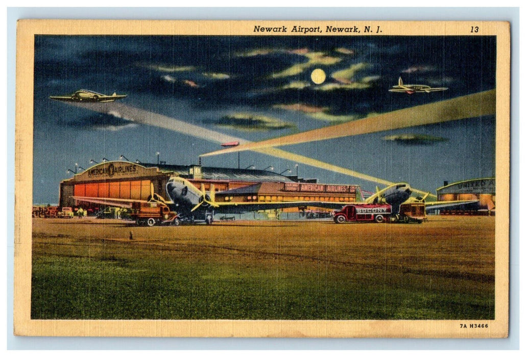 c1950s Airplanes, Newark Airport Newark New Jersey NJ at Night Postcard