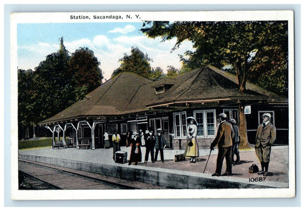 c1910's Passenger Train Railroad Station Depot Sacandaga New York NY Postcard