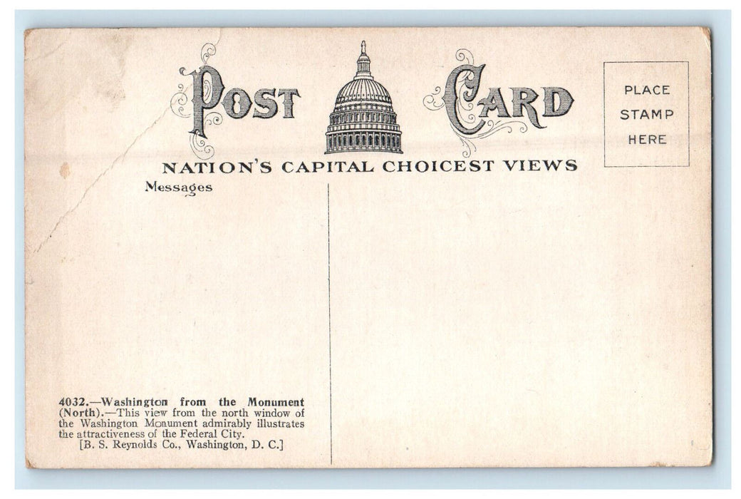 c1910 Washington from Monument (North), Federal City, Washington DC Postcard