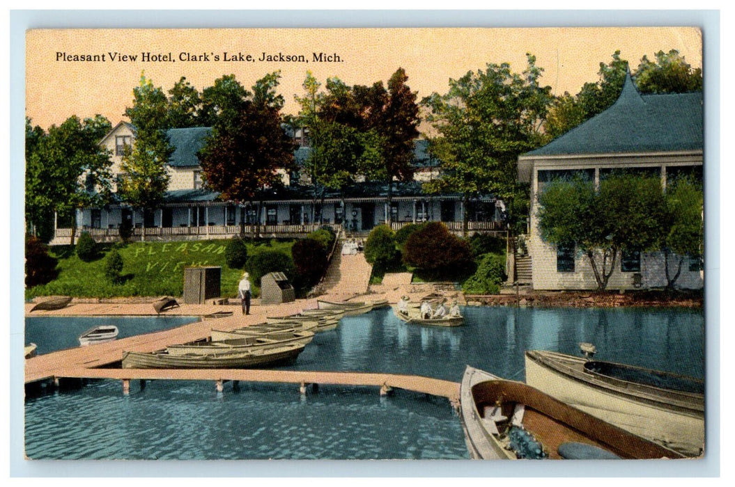 1917 Pleasant View Hotel, Clark's Lake Jackson Michigan MI Posted Postcard