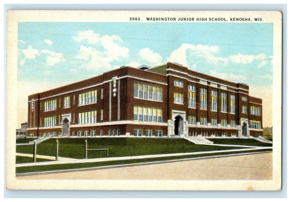c1920s Washington Junior High School, Kenosha Wisconsin WI Unposted Postcard