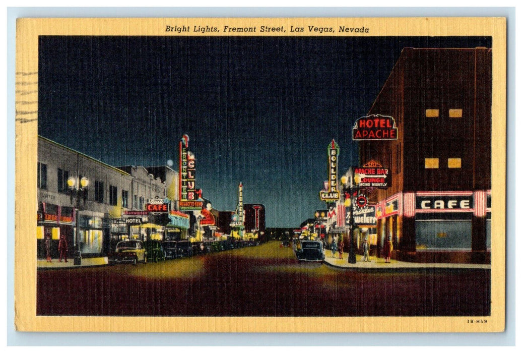 1946 Bright Lights Fremont Street Las Vegas Nevada NV Vintage Postcard
